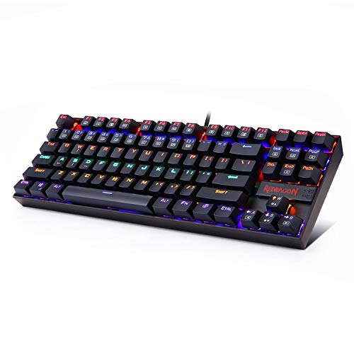 Redragon Mechanical Gaming Keyboard, RGB LED Rainbow Backlit, Teclado con Cable con Interruptores Cherry MX Red Equivalente para PC con Windows Gaming (87 Teclas, Negro)