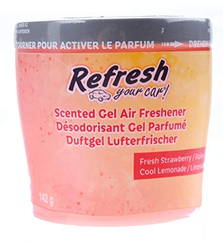 Refresh Your Car - Ambientador de Coche con Fragancia, Olor y Esencias a Fresa con Limón. Ambientador de Coche en Lata. Ambientador Gel en Coche de Larga Duración