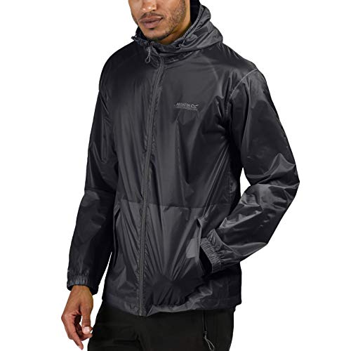 Regatta Chubasquero impermeable con capucha ligera y transpirable Jackets Waterproof Shell, Hombre, Black, XS