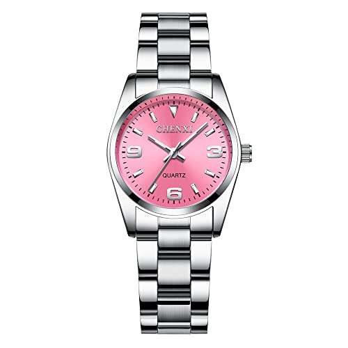 Reloj de Pulsera para Mujer,Reloj Analogico para Mujer de Cuarzo con Correa en Acero Inoxidable Regalo en Fechas Especiales,Reloj Analógico para Mujer de Cuarzo con Correa en Acero Inoxidable-Rosa