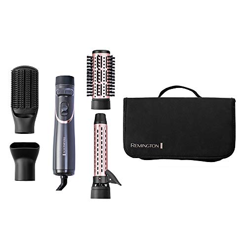 Remington Cepillo Moldeador Curl & Straight Confidence - Moldeador de Pelo, Cerámica, Kit Moldeador, 4 Accesorios, Alisador y Rizador 2 en 1, 800W, Gris - AS8606