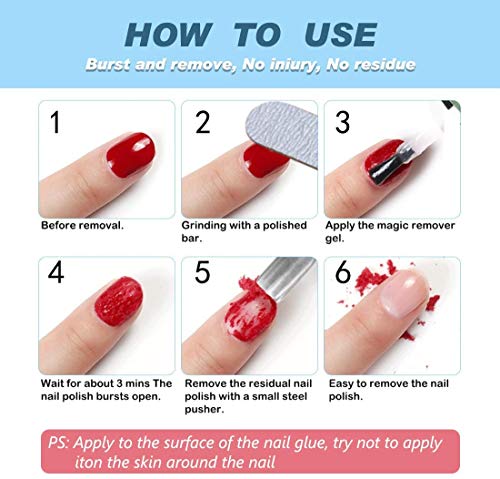 Removedor de Esmalte de Uñas, Magic Gel Profesional Fácil y Rápidamente Quitaesmalte de Uñas Naturales de Gel sin Dañar las Uñas y sin Necesidad de Papel de Aluminio, Remojo o Envoltura