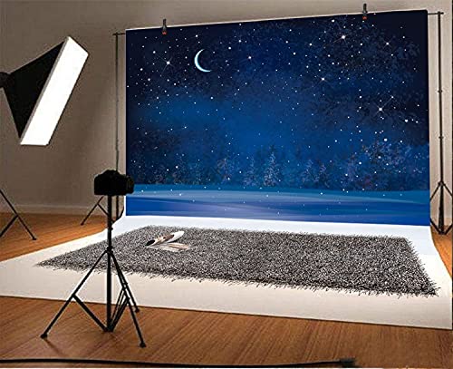 Renaiss 2.2x1.5m Telón de Fondo de Noche Estrellada Cielo Luna Nevadas Fotografía Telón de Fondo Borroso Bosque Noche Abetos Fondo de Pino Navidad Año Nuevo Decoración de Fiesta Accesorios de Estudio