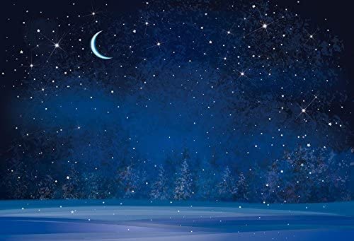 Renaiss 2.2x1.5m Telón de Fondo de Noche Estrellada Cielo Luna Nevadas Fotografía Telón de Fondo Borroso Bosque Noche Abetos Fondo de Pino Navidad Año Nuevo Decoración de Fiesta Accesorios de Estudio