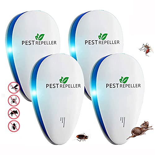 Repelente Ultrasónico de Plagas,Electrónico Repelente Mosquitos Insectos para Interiores Anti Cucarachas, Moscas,Mosquitos,Ratones,Arañas,100% Inofensivo para Mascotas y Humanos (4 Paquetes)