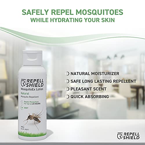 RepellShield Locion Antimosquitos Natural - Repelente Mosquitos Bebe, Anti Picaduras Insectos y Mosquito Tigre - Repelente Mosquitos Niños y Adultos - Alternativa a Pulsera Antimosquitos Niños, 100ml