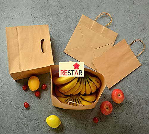 RESTAR 25PCS Bolsas de Papel con Asas, Bolsas Ppapel Kraft,Bolsas Papel Regalo para la Tienda de Comestibles para Hornear Compras Minoristas Boutique (Blanco, 25PCS,18*8*24CM)