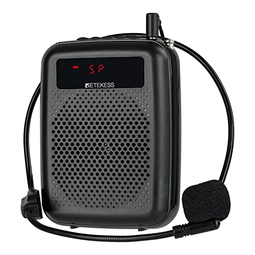 Retekess PR16R Amplificador de Voz Portátil (12W) con Micrófono, FM Radio, MP3 Reproductor, Grabación, Micrófono con Cable para Profesores, Aula, Guias Turisticos, Reuniones, Promotores (Negro)