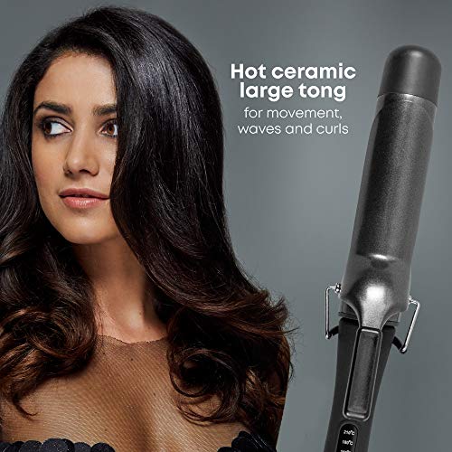 REVAMP Progloss Big Hot Tong Tenacilla de Pelo Profesional – Pinza Rizadora con Cilindro Grueso en Cerámica Iónica para Ondas y Rizos, Calentamiento Rápido, Temperatura Regulable, black