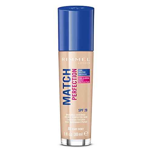 Rimmel London Match Perfection - Base líquida de larga duración, fórmula hidratante con tecnología Smart-tone y fórmula SPF 20, 81 Fair Ivory, 30 ml