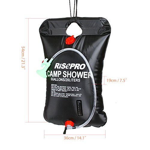 RISEPRO - Bolsa de Ducha Solar de 20 litros para Calentar solares, para Acampada, Ducha, indicador de Temperatura, Agua Caliente, 45 °C, Senderismo, Escalada C1004