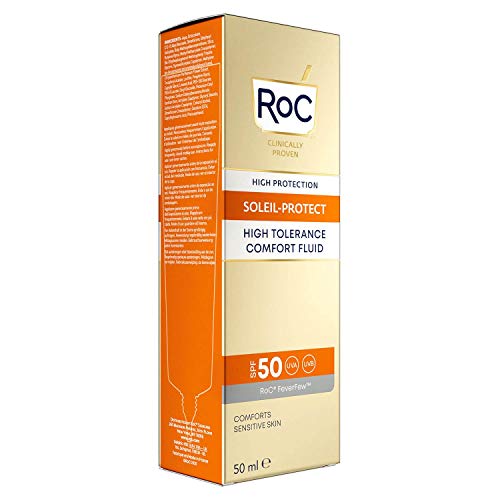 RoC - Soleil-Protect Fluido Confort de Alta Tolerancia SPF 50 - Crema Hidratante Facial - Protector Solar Hipoalergénico - Piel Sensible - 50 ml