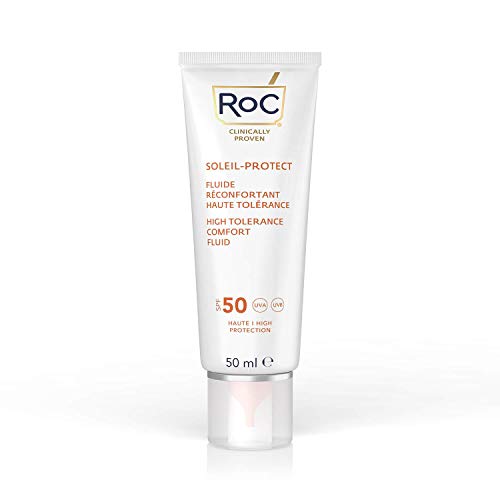 RoC - Soleil-Protect Fluido Confort de Alta Tolerancia SPF 50 - Crema Hidratante Facial - Protector Solar Hipoalergénico - Piel Sensible - 50 ml