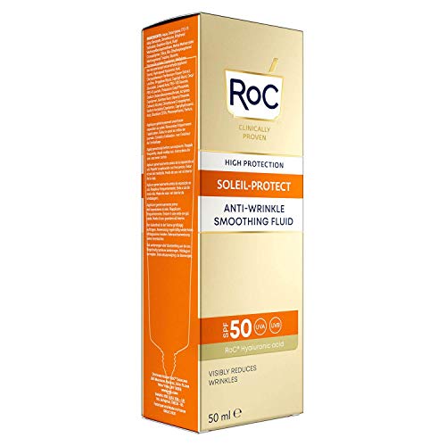 RoC - Soleil-Protect Fluido Suavizante Antiarrugas SPF 50 - Crema Hidratante Facial - Reduce las Arrugas - Protector solar - 50 ml