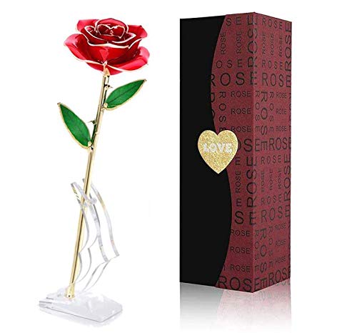 Rosa 24K,Rosa Eterna Flores Chapadas en Oro con Caja de Regalo para el Día de San Valentín Día de la Madre,Navidad,Aniversario,Esposa,Mom(Azul)