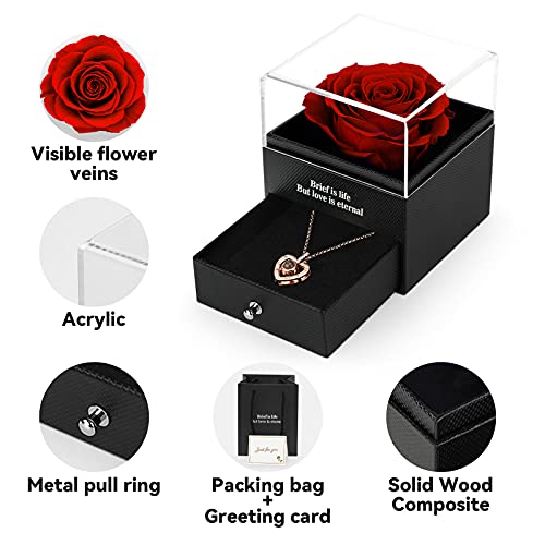 Rosa Real Preservada, Eterna Hecha a Mano Rosa con Collar, Regalos para Tu Novia Originales, Románticos Regalo para Mujer para Día de San Valentín Aniversario Día de la Madre Bodas Cumpleaños Navidad