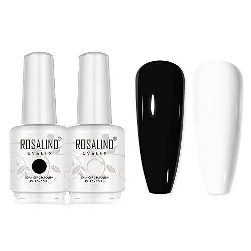 ROSALIND Esmalte Semipermanente Blanco y Negro Pintauñas 2pcs Kit de Esmaltes de Uñas 15ml