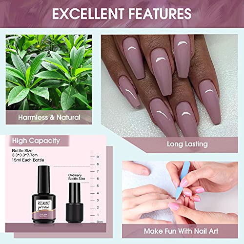 ROSALIND Esmaltes Semipermanentes para Uñas , Esmalte Pintauñas de Uñas en Gel UV Kit 6 Colores 15ML Fucsia y Rosa Gris Otoño e Invierno Esmaltes en Gel Manicura Soak off UV LED