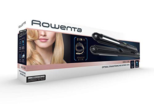 Rowenta Liss & Curl SF4210 Plancha Alisadora y Rizadora de pelo 2 en 1, Alisa, Ondula y Riza, con Recubrimiento Cerámico, Función iónica con Placas Flotantes, Pantalla LCD temperatura hasta 230ºC