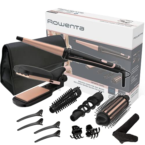 Rowenta Multistyler Infinitos Looks 14 en 1 CF4231 plancha pelo y rizador pelo, tenacillas, rizador de pelo, moldeador, cepillo pelo caliente, revestimiento cerámico, 190 °C, punta fría