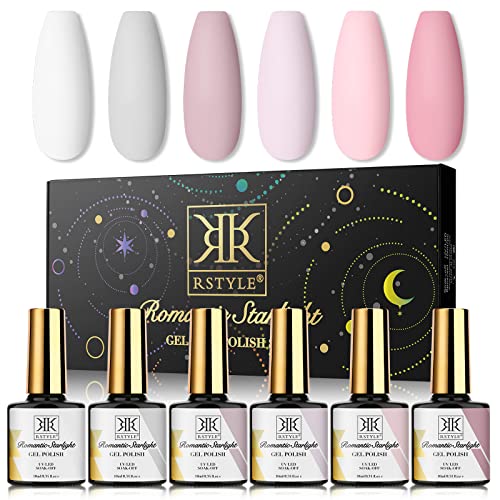 RSTYLE Esmaltes Permanentes para Uñasen Gel UV LED, 6 Colores 10ml Kit de Esmaltes de Uñas Gel Soak Off para Manicura (Blanco rosa)