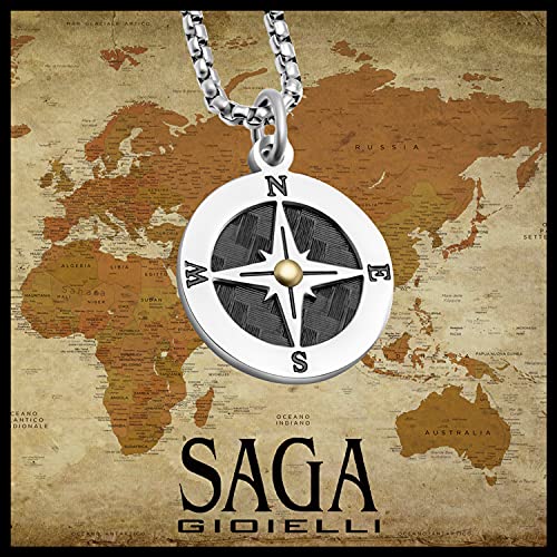 SAGA GIOIELLI® Collar de hombre de rosa de los vientos acero punto dorado