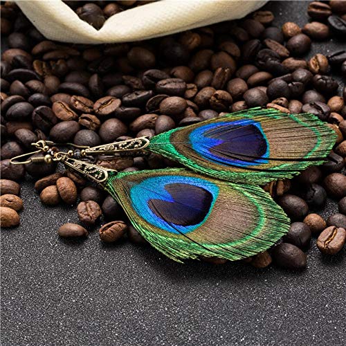 SALAN Pendientes Mujeres Grandes Largo Pavo Real Pavo Real Bohemio Bohemio Ethnic Trendy Drop Hanging Drop Pendiente para Joyería De Fiesta De Boda