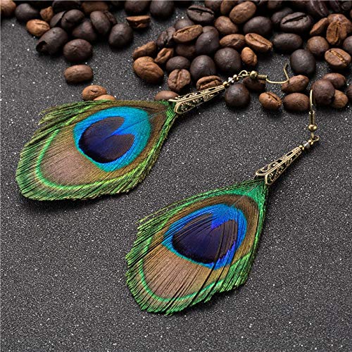 SALAN Pendientes Mujeres Grandes Largo Pavo Real Pavo Real Bohemio Bohemio Ethnic Trendy Drop Hanging Drop Pendiente para Joyería De Fiesta De Boda