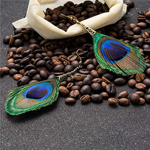 SALAN Pendientes Mujeres Grandes Largo Pavo Real Pavo Real Bohemio Bohemio Ethnic Trendy Drop Hanging Drop Pendiente para Joyería De Fiesta De Boda