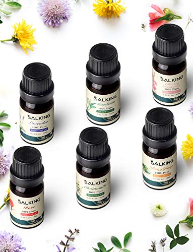 SALKING Aceites Esenciales Naturales para Humidificador,6 x 10 ml Flores Aceites Esenciales Aromaterapia 100% Puro Natural-Lavanda,Rosa, Flor de cerezo, Ylang Ylang, Gardenia, Manzanilla