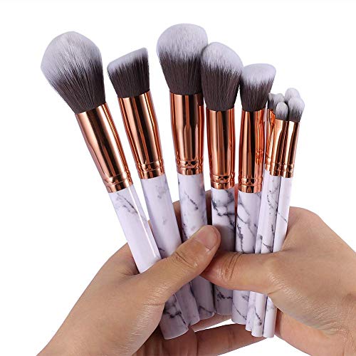 Samfox Makeup Brush, Foundation Eyebrow Eye Shadow Brush Concealer Blending Powder Makeup Brush Set(10pcs)