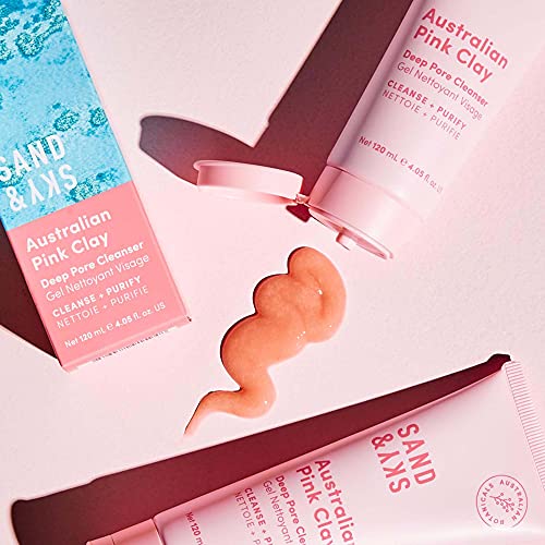 Sand & Sky - Limpiador facial con arcilla rosa australiana - Gel con pH 5.5 - Limpia la suciedad y reduce la aparición de puntos negros - Hidrata la piel - Exfoliante suave - 120ml