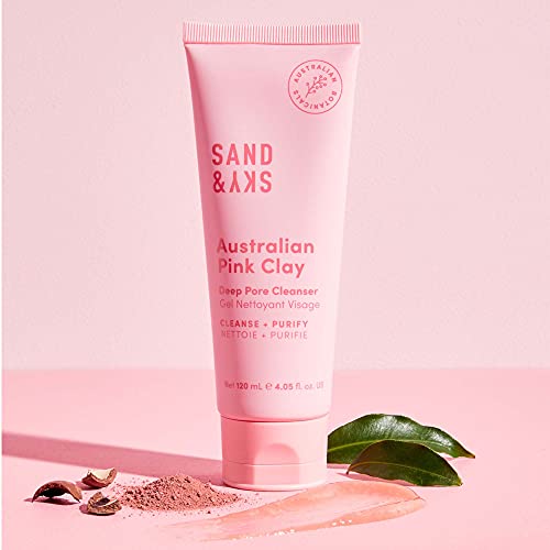 Sand & Sky - Limpiador facial con arcilla rosa australiana - Gel con pH 5.5 - Limpia la suciedad y reduce la aparición de puntos negros - Hidrata la piel - Exfoliante suave - 120ml