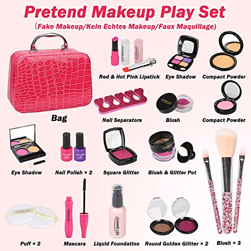 Sanlebi 22 Piezas Set de Maquillaje Falso para Niñas, Plástico Maletin Maquillaje Niñas, Juego de rol Regalo de Princesa para Niñas 3 Años (No es Maquillaje Real)