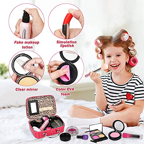 Sanlebi 22 Piezas Set de Maquillaje Falso para Niñas, Plástico Maletin Maquillaje Niñas, Juego de rol Regalo de Princesa para Niñas 3 Años (No es Maquillaje Real)