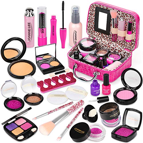 Sanlebi 22 Piezas Set de Maquillaje Falso para Niñas, Plástico Maletin Maquillaje Niñas, Juego de rol Regalo de Princesa para Niñas 3 Años (No es Maquillaje Real)