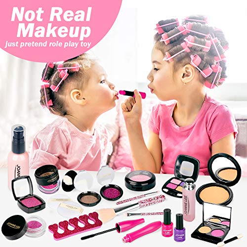 Sanlebi 22 Piezas Set de Maquillaje Falso para Niñas, Plástico Maletin Maquillaje Niñas, Juego de rol Regalo de Princesa para Niñas 3 Años (No es Maquillaje Real)