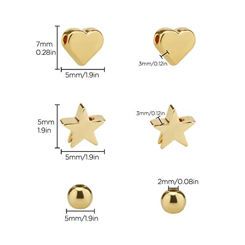 SAVITA 150 piezas Perlas de Espaciador en oro, Abalorios de Corazón en Forma de Estrella, Cuentas Espaciadoras Redondas para Hacer Pulseras de Joyería DIY