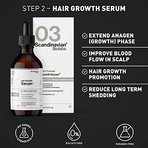 Scandinavian Biolabs | Champú Hair Strength y suero Hair Growth para hombres | Fórmula totalmente natural para fortalecer el cabello con una limpieza suave | Hidrata el cuero cabelludo y el cabello