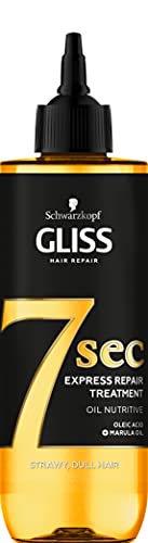 Schwarzkopf Gliss 7 Seconds Express Tratamiento de reparación del cabello, aceite nutritivo, mascarilla instantánea para cabello opaco y seco, 200 ml