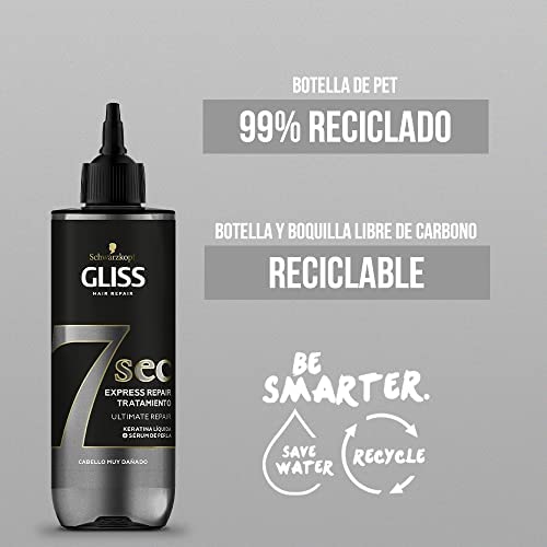 Schwarzkopf Gliss - Tratamiento Capilar Fluido Express 7 Segundos con Aclarado, Ultimate Repair, 200 ml, para un Brillo y Reparación Intensa, tan potente como una Mascarilla en solo 7 segundos