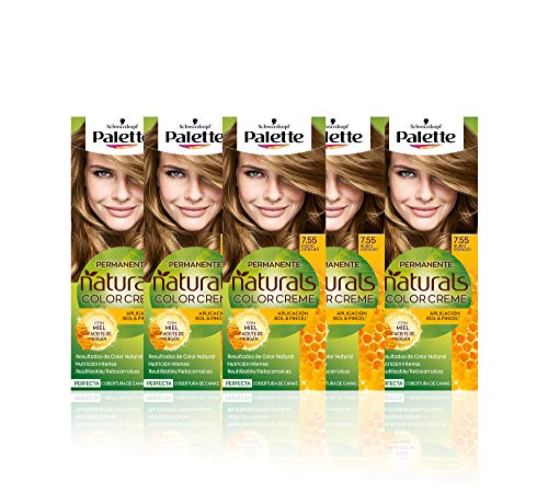 Schwarzkopf Palette Naturals - Tinte 7.55 cabello Rubio Dorado - Coloración Permanente – Perfecta cobertura de canas – Colores increíblemente naturales (Pack de 5)