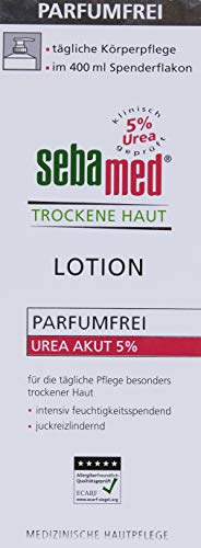 Sebamed Loción de urea Akut 5% sin perfume, 400 ml, loción hidratante con aceite de almendras dulces, para hombres y mujeres, alivia notablemente el picor y ayuda a suavizar la piel muy seca.