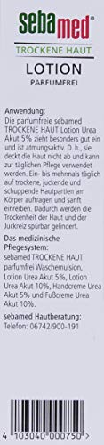 Sebamed Loción de urea Akut 5% sin perfume, 400 ml, loción hidratante con aceite de almendras dulces, para hombres y mujeres, alivia notablemente el picor y ayuda a suavizar la piel muy seca.