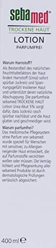 Sebamed Loción de urea Akut 5% sin perfume, 400 ml, loción hidratante con aceite de almendras dulces, para hombres y mujeres, alivia notablemente el picor y ayuda a suavizar la piel muy seca.