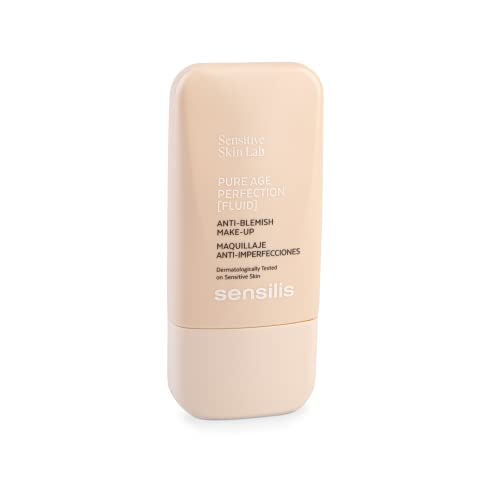 Sensilis Pure Age Perfection Maquillaje 8 Horas de Duración, Tratamiento Antiimperfecciones, Para Pieles Grasas y Con Acné, Tono 02 Sand - 30 ml