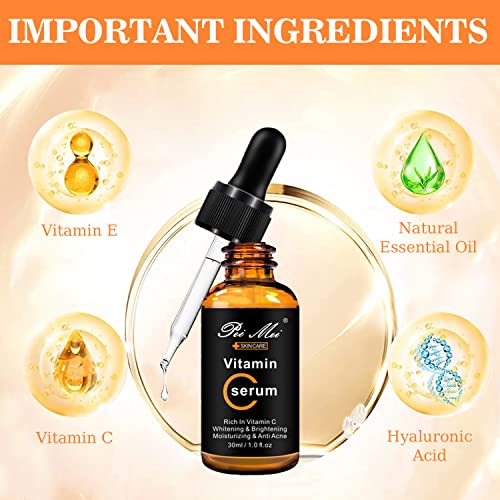 Sérum Facial con Vitamina C, Suero Facial, Suero Antiedad, Antiarrugas y Antimanchas, con Vitamina C, ácido hialurónico Suero para Rostro, Cuello,30ML