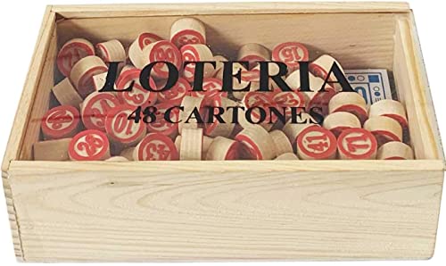 Set Bingo y 48 cartones Bingo de Viaje Juego de Mesa Tradicional Fichas de números 2 Caras Práctica Bolsa de Transporte Números de Madera