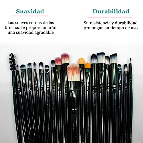 Set De 20 Brochas de Maquillaje Profesional, Pinceles de Maquillaje de Primera Calidad Fibra Sintética para las Cejas, Facial, Base de Maquillaje y Polvos.