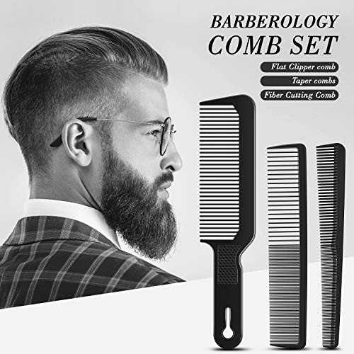 Set de 3 Piezas Peines de Peluquero de Hombre Clipper de Tapa Plana de Corte de Pelo Peine de Cónico Barberología Peine de Fibra Resistente al Calor para Hombres Mujeres